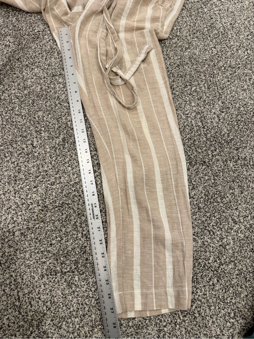 Striped Paperbag Waist Wide Leg Pants in Light Beige - Picture 10 of 11